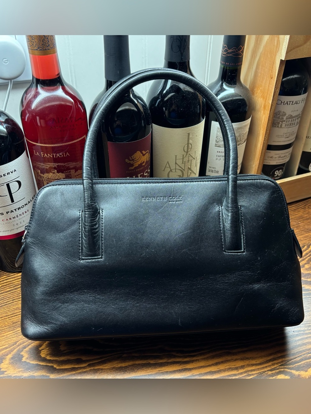 Kenneth Cole Black Leather Structured Satchel